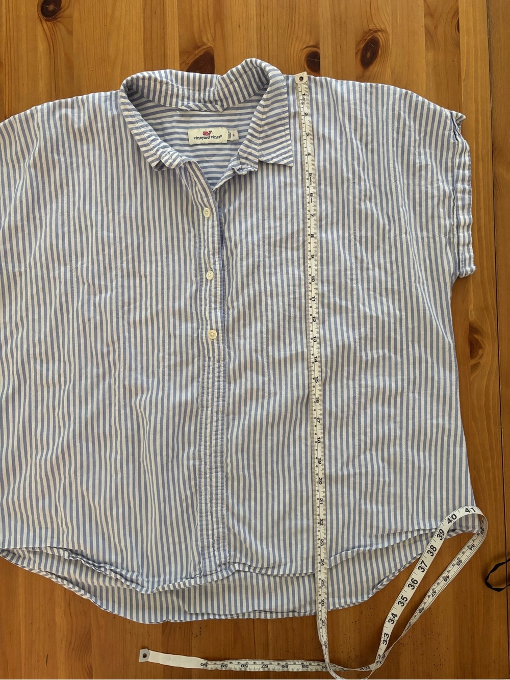 Vineyard Vines Women’s Light Blue & White Stripe Boxy Blouse Size 14 - Picture 5 of 6
